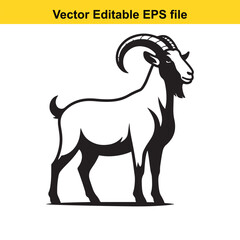 Fototapeta premium A horned goat with a beard, Silhouette, isolated on white background