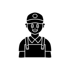 cheerful worker icon with vest and hat, simple flat style, vector illustration, symbol, design logo template pictogram, for ui or ux isolated on white for mobile app, editable