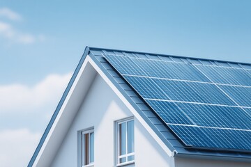 Fototapeta premium white-washed facade of energy-saving house with sleek solar panels