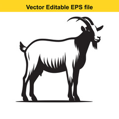 A goat with horn and beard, Silhouette,  isolated on white background