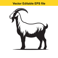 A goat with horn and beard, Silhouette,  isolated on white background
