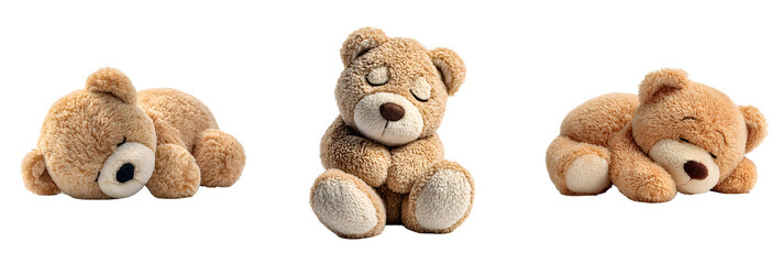 Set of sleepy bear toy cute on white background, plush animal