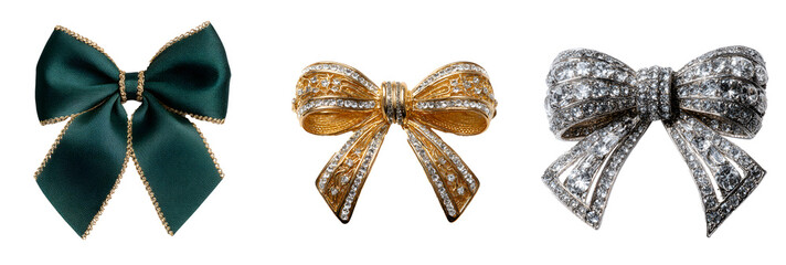 Set of bow brooch elegant on white background, jewelry accessory 