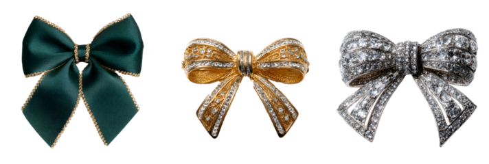 Set of bow brooch elegant on white background, jewelry accessory 