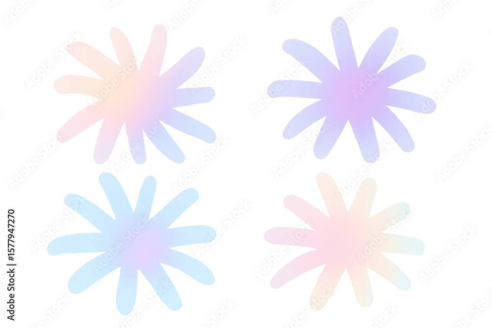 Poster four colorful pastel flowers with soft gradient colors creating a beautiful design on a transparent 