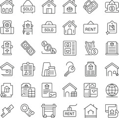 Vector Real Estate & Property Management Icons: Comprehensive Line Art for Housing, Sales, and Rentals.