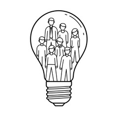  Group of people inside lightbulb icon for teamwork and innovation