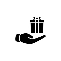 icon of a hand holding a gift box, simple flat style, vector illustration, symbol, design logo template pictogram, for ui or ux isolated on white for mobile app, editable