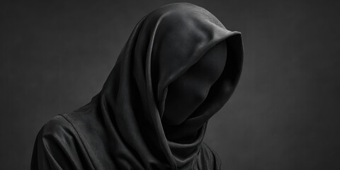 Mysterious Figure Wearing Black Hooded Suit Obscuring Face and Silhouette

