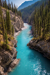 Turquoise kicking horse river flowing through marble canyon in british columbia, canada