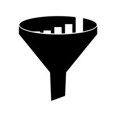  Black funnel icon with bar chart for data processing and analysis