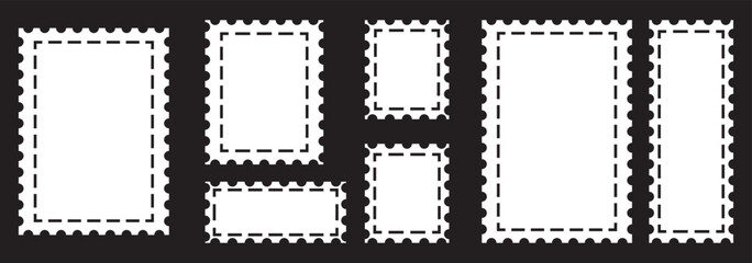 Vintage postage stamp frame with square edges and postal design. Blank rectangle and square postage stamps PNG