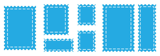 Vintage postage stamp frame with square edges and postal design. Blank rectangle and square postage stamps PNG