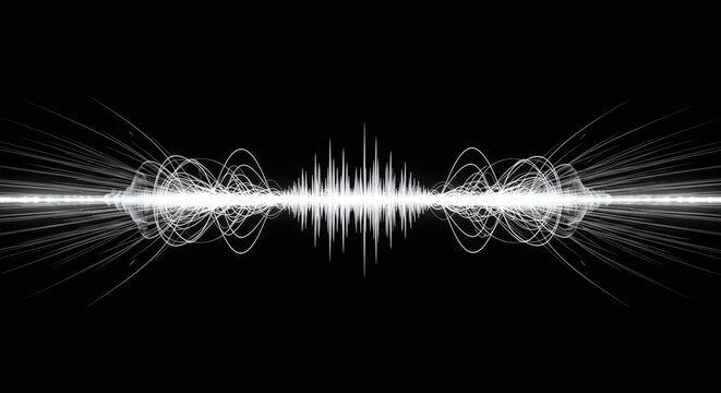 Abstract White Sound Wave Pattern on Black Background for Audio Visuals