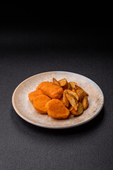 Crispy chicken nuggets, meat takeaway meal with salt. Chicken nuggets, fast food