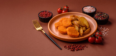 Crispy chicken nuggets, meat takeaway meal with salt. Chicken nuggets, fast food