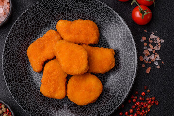 Crispy chicken nuggets, meat takeaway meal with salt. Chicken nuggets, fast food