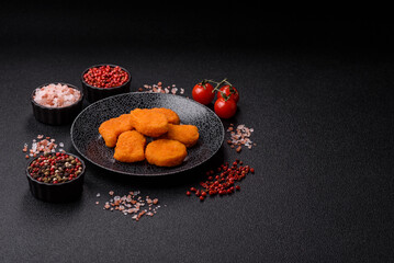 Crispy chicken nuggets, meat takeaway meal with salt. Chicken nuggets, fast food