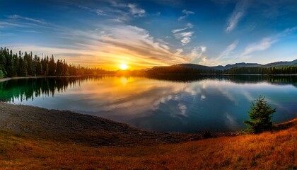 Fototapeta premium sunset over the lake