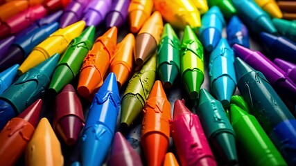 A vibrant, textured close-up of multicolored crayons arranged in disarray - Powered by Adobe
