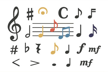 Collection of musical symbols and signs used for notation purposes