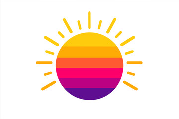A flat vector icon of a retro sun from the 80s in color, suitable for use in apps and print