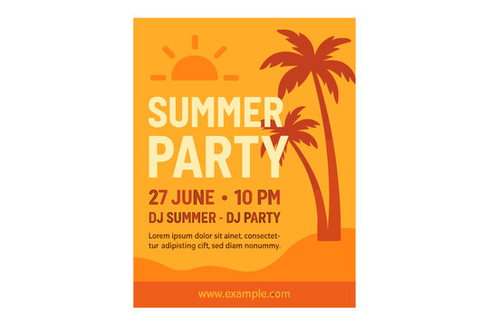 Vibrant orange themed summer party flyer template design with a sunset twist
