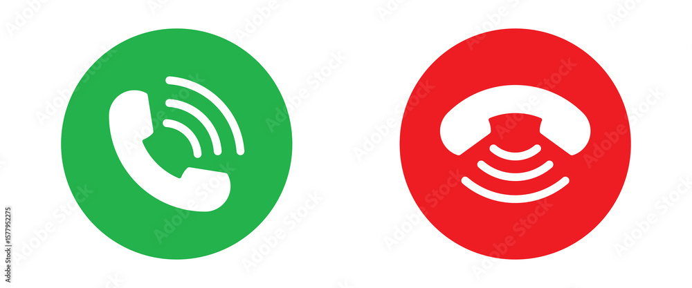 Poster phone call icon accept and decline. icons depict the option to accept or decline phone call with red