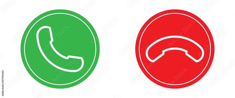 Poster phone call icon accept and decline. icons depict the option to accept or decline phone call with red