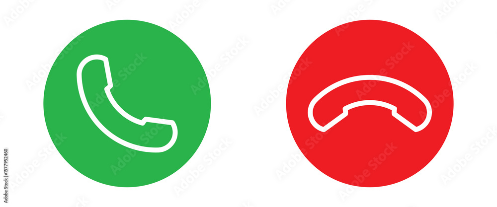 Poster phone call icon accept and decline. icons depict the option to accept or decline phone call with red