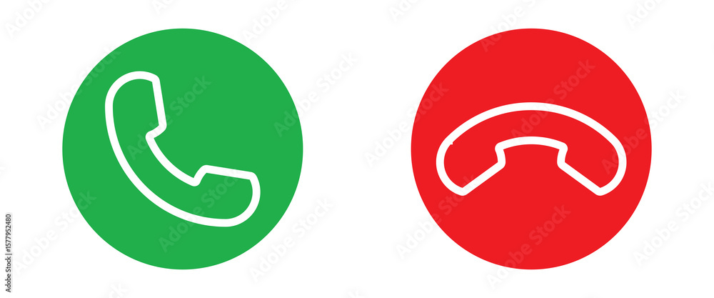 Poster phone call icon accept and decline. icons depict the option to accept or decline phone call with red