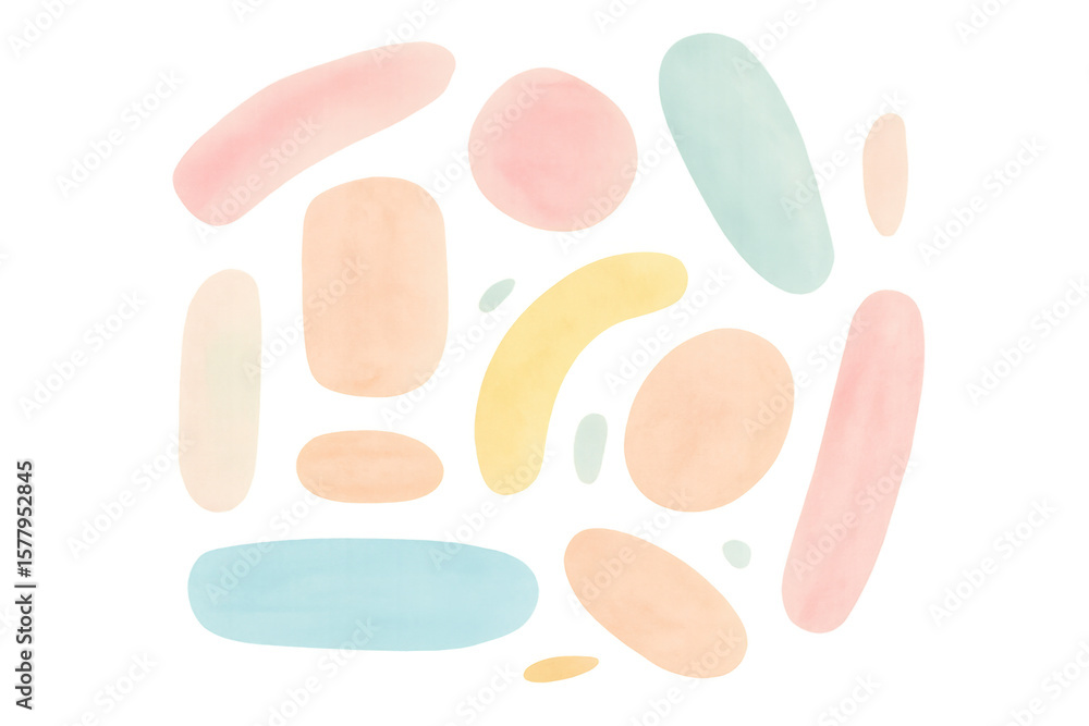 Poster pastel watercolor shapes blending into abstract composition, creating soft ethereal design against t