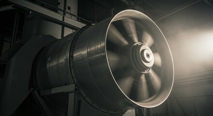 Large Industrial Gas Turbine Engine in Factory with Bright Light and Modern Machinery