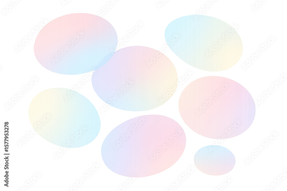 Poster iridescent soft-edged ovals floating against transparent backdrop, generating ethereal minimalist gr