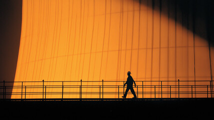 Technician Walking on Catwalk Inside Cooling Tower