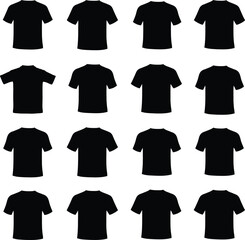 Black Apparel Silhouettes: A Versatile Vector and Illustration Collection of Men's T-Shirts and Polo Shirts in Various Styles, Ideal for Mockups and Design Projects.