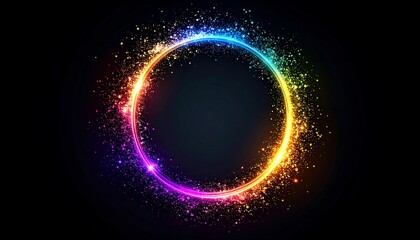 Obraz premium Rainbow circle of light with glitter effect on dark background