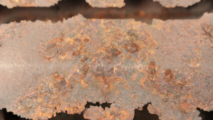 Detailed close-up image of a rusted metal surface, highlighting the texture and colors of...