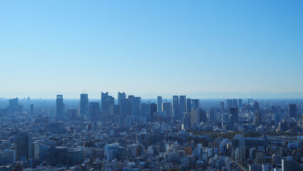 Tokyo Cityscape Skyline Panoramic View Blue Sky Distant Mountains Urban Buildings image