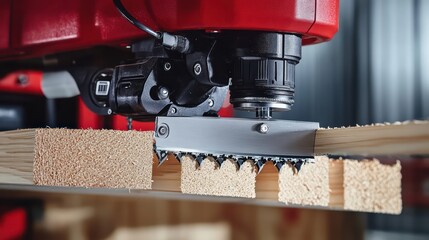 CNC machine cuts interlocking joints into wooden blocks