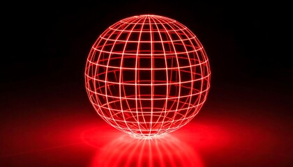 Red glowing wireframe sphere on dark background (1)