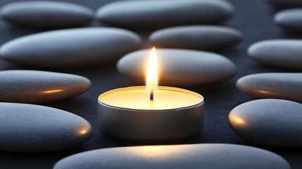 Serene Candlelight and Smooth Stones Spa Setting