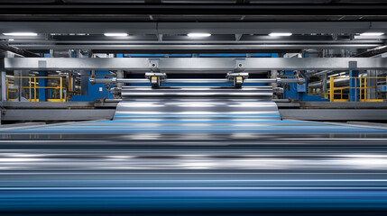 Aluminum Foil Unrolling From Large Press Machine with Reflections