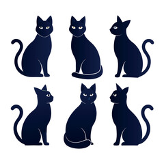 Mysterious Black Cat Silhouettes Vector Set - Halloween, Pet, and Feline Design Elements