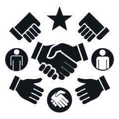 Business Handshake & Partnership Icons Vector Set - Success, Agreement, and Collaboration Symbols