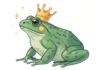 Obraz premium Cute Pixel Frog with Crown – Royal Amphibian on White