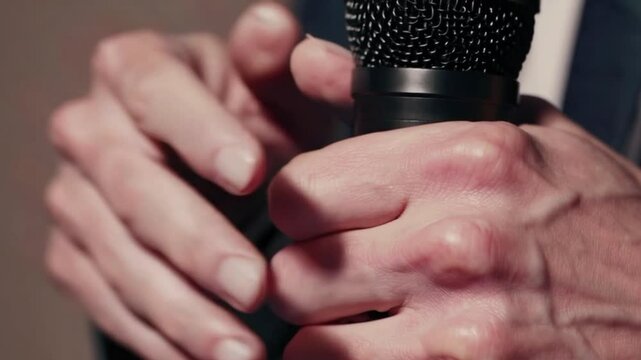 Close-up of nervous hands fidgeting during public speech