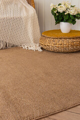 Brown carpet in the room or hallway. Vertical. Soft focus