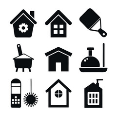 Home, House & Cleaning Vector Icons Set - Household, Property, and Maintenance Symbols