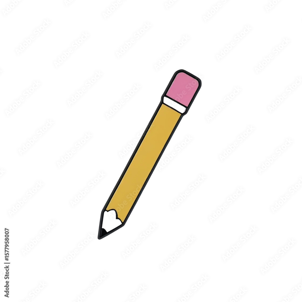 Poster illustration of yellow graphite writing implement for sketching and drafting with pink eraser tool o